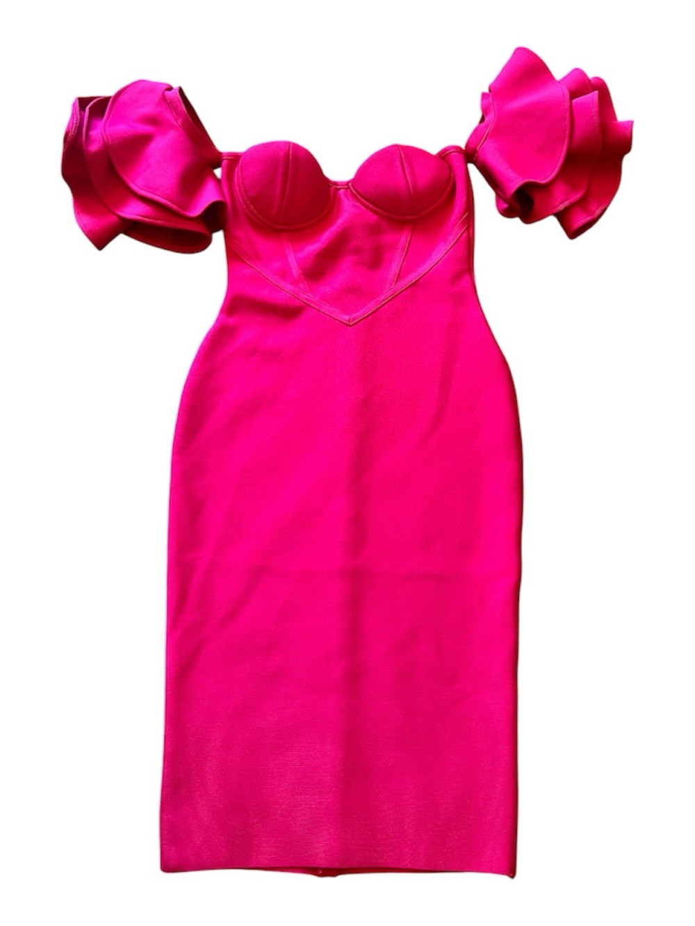 SOLD Fuchsia Off-Shoulder Ruffle Sleeve Bodycon Dress
